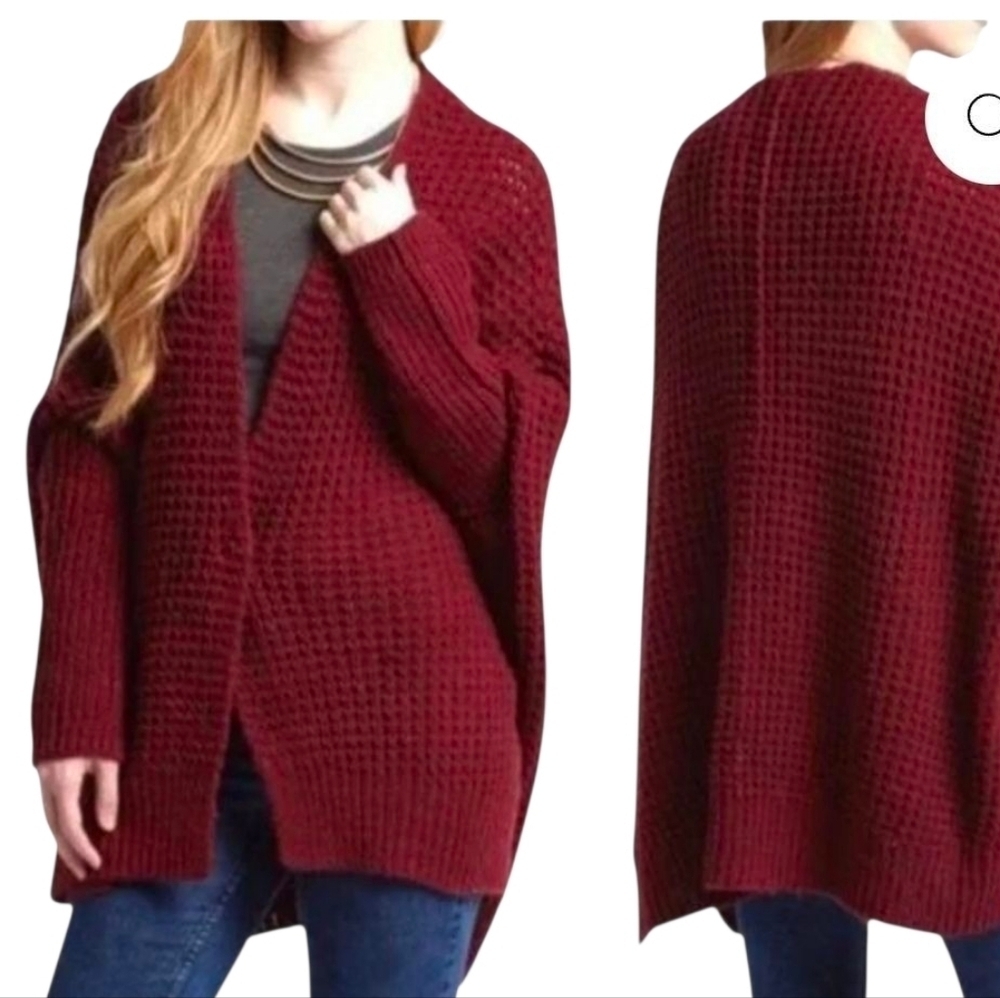 Free People Burgundy Wool Blend Chunky Cardigan Sweater Small